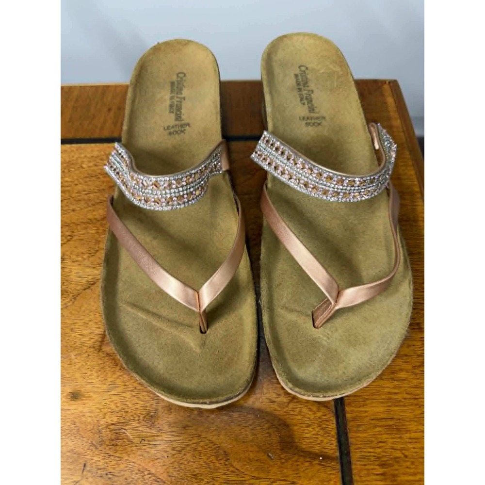 Cristina Francini Womens 10.5 Rose Gold Rhinestone Wedge Sandals Made in Italy